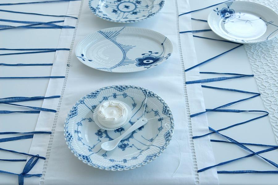 Table Set In White And Blue #1 Photograph by Matteo Manduzio