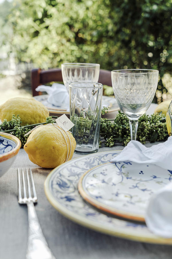 Table Set With Lemons, In The Garden #1 Photograph by Giulia Maretti
