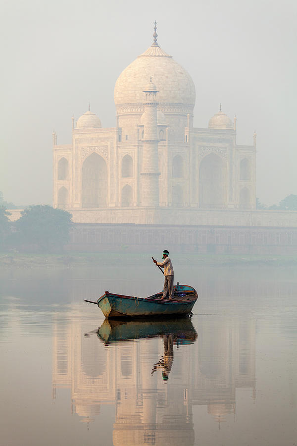 Taj Mahal And Boatman, Agra #1 Photograph by Adrian Pope