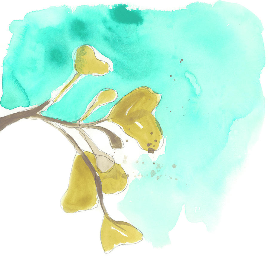 Botanical Painting - Teal And Ochre Ginko Viii #1 by June Erica Vess