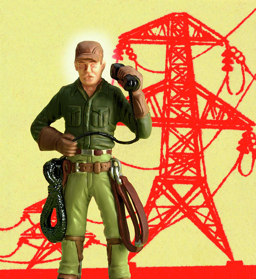 Telephone Lineman Drawing by CSA Images - Fine Art America