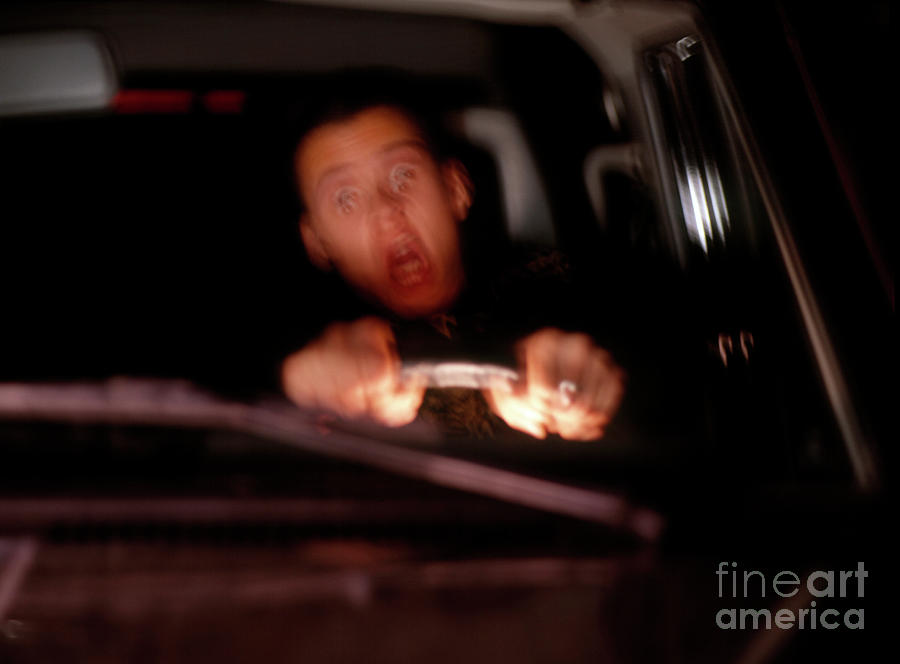 Terrified Man Driving A Car About To Crash #1 Photograph by Oscar Burriel/science Photo Library