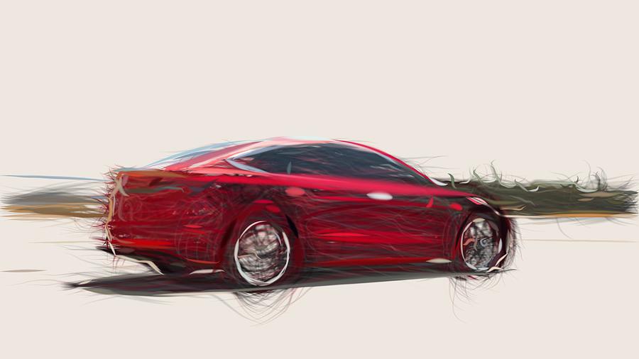 Tesla Model 3 Drawing #2 Digital Art by CarsToon Concept