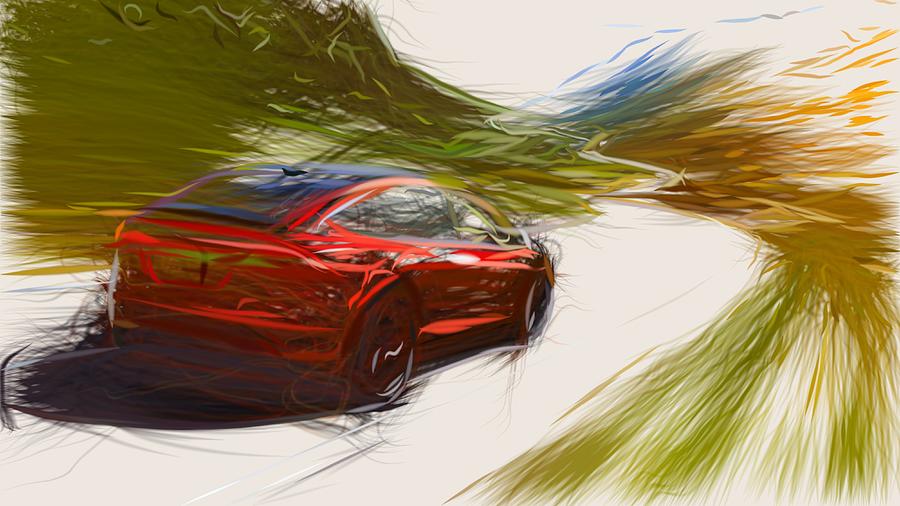 Tesla Model X Drawing #2 Digital Art by CarsToon Concept