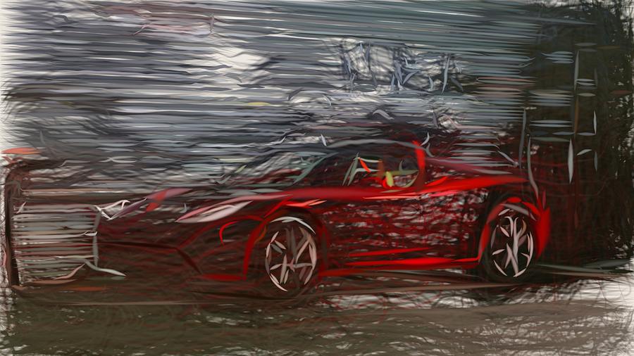 Tesla Roadster Draw #1 Digital Art by CarsToon Concept