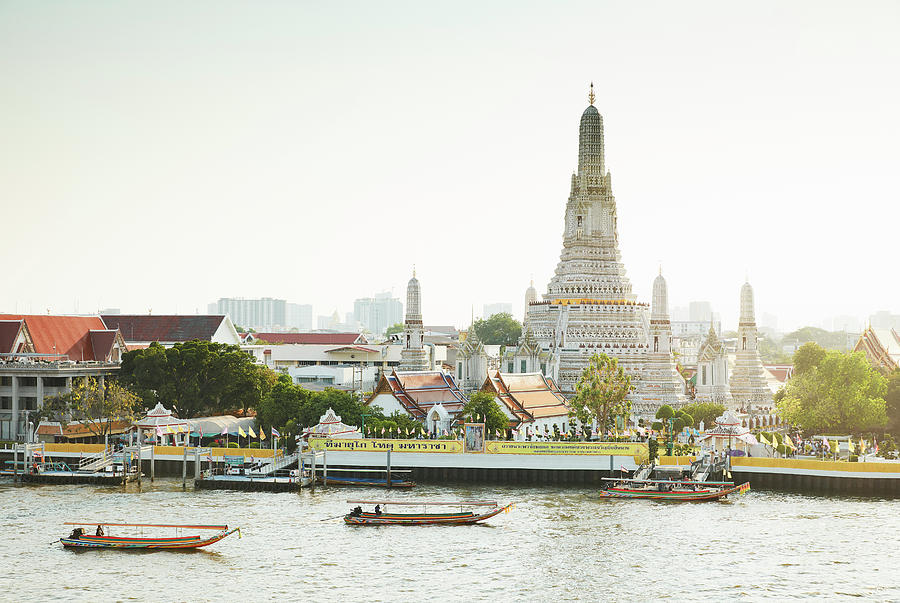 Thailand, Thailand Central, Bangkok, Tropics, Gulf Of Siam, Gulf Of Thailand, Wat Arun, Wat Arun And Chao Phraya River #1 Digital Art by Richard Taylor