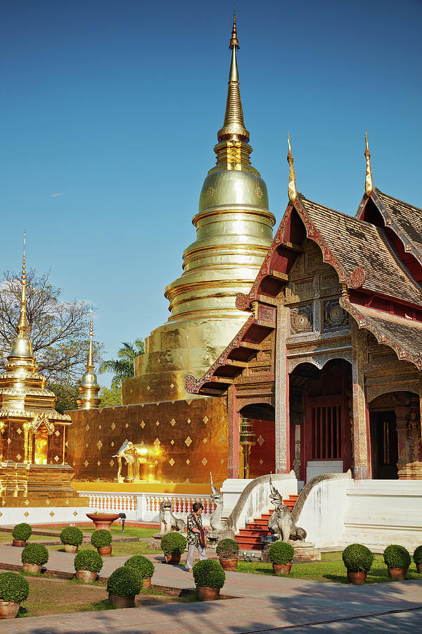Thailand, Thailand Northern, Chiang Mai, Gulf Of Siam, Gulf Of Thailand, Wat Phra Singh Temple #1 Digital Art by Richard Taylor
