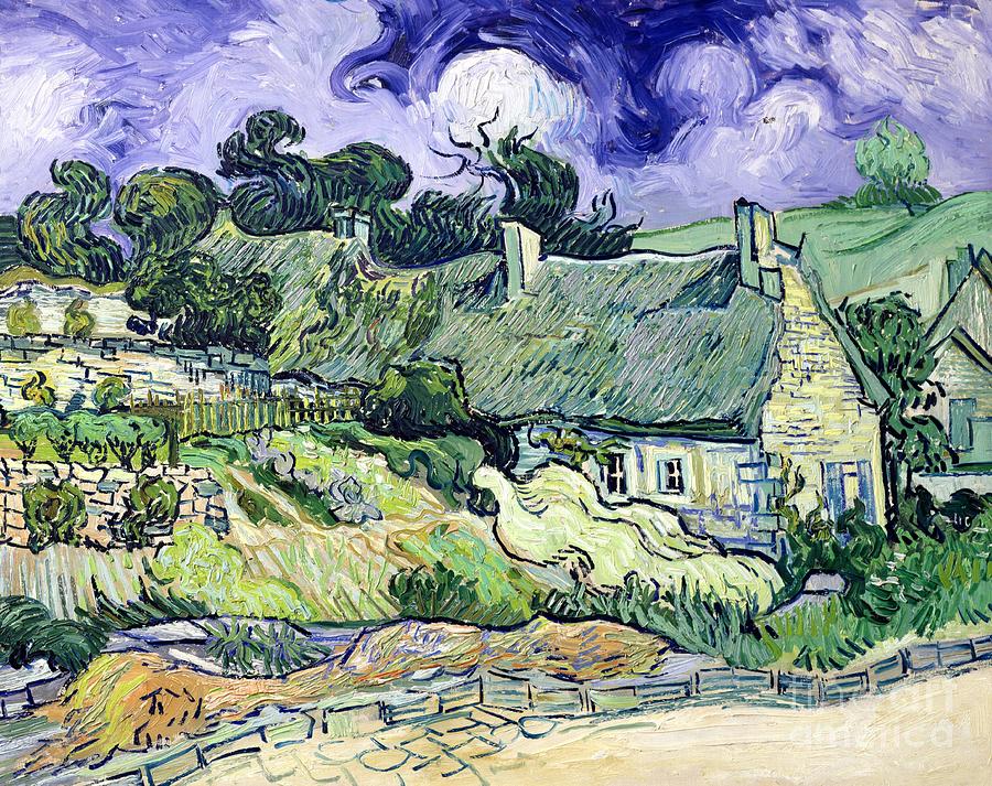 Thatched Cottages At Cordeville, Auvers-sur-oise, 1890 by Vincent Van Gogh Painting by Vincent Van Gogh