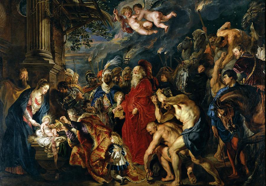 Jesus Christ Mixed Media - The Adoration of the Magi #1 by Peter Paul Rubens