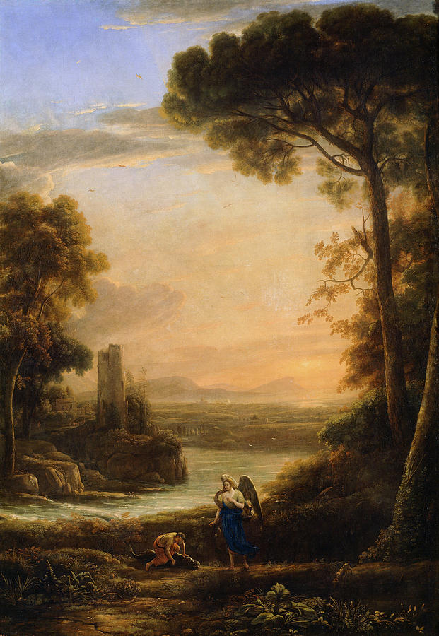 The Archangel Raphael and Tobias #1 Painting by Claude Lorrain