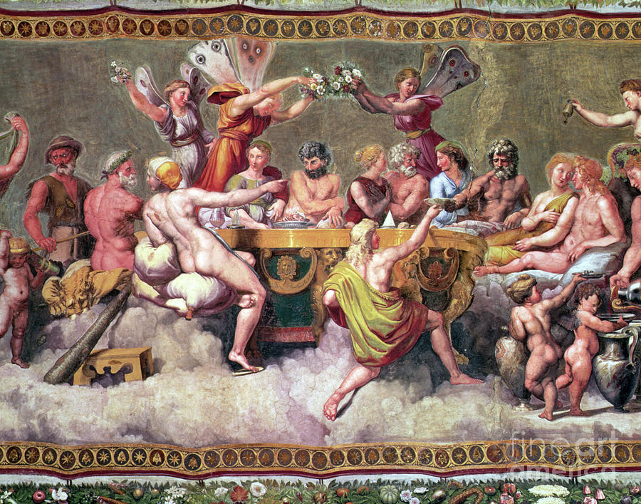Mythology Painting - The Banquet Of The Gods, Ceiling Painting Of The Courtship And Marriage Of Cupid And Psyche by Raphael