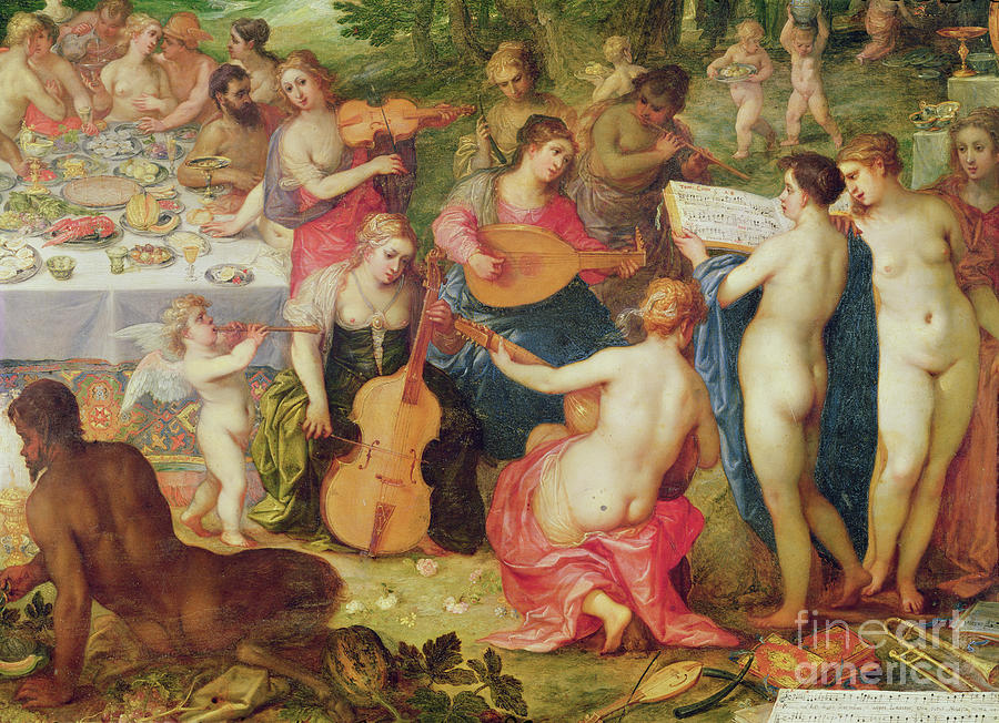 Musical Instrument Painting - The Banquet Of The Gods by Hendrik Van The Elder Balen