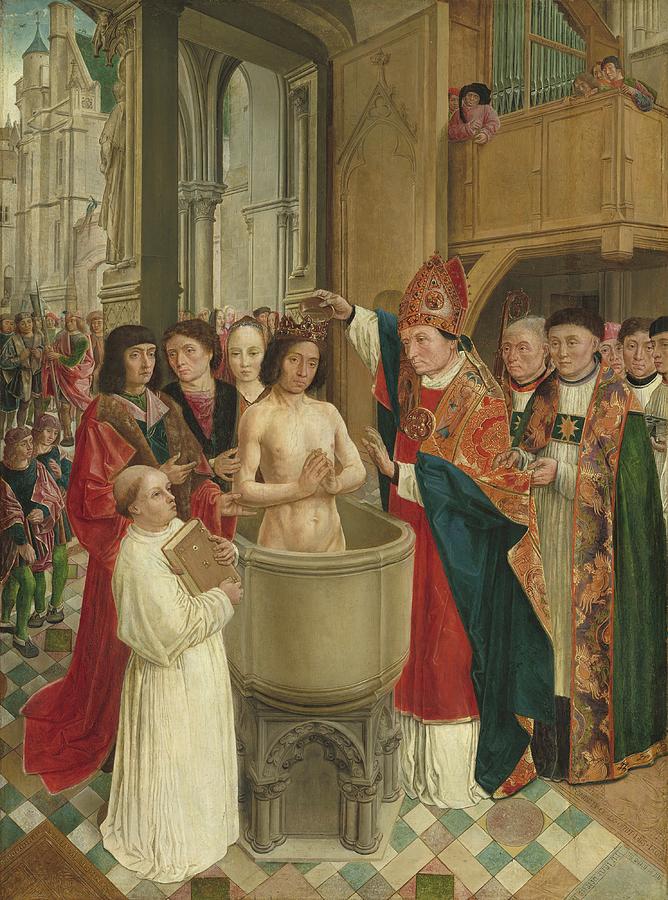 Renaissance Painting - The Baptism Of Clovis by Master Of Saint Giles