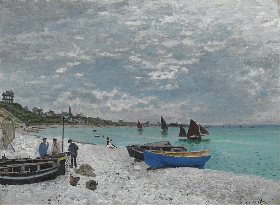 Claude Monet Painting - The Beach At Sainte-adresse by Claude Monet
