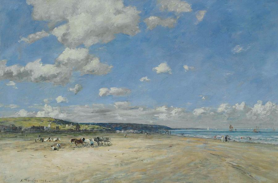 Eugene Boudin Painting - The Beach at Tourgeville-les-Sablons #1 by Eugene Boudin