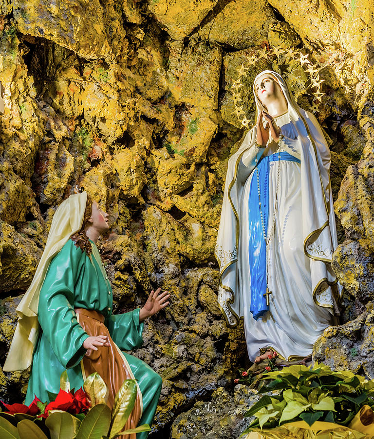 the Blessed Virgin Mary in the grotto at Lourdes #1 Photograph by Vivida Photo PC