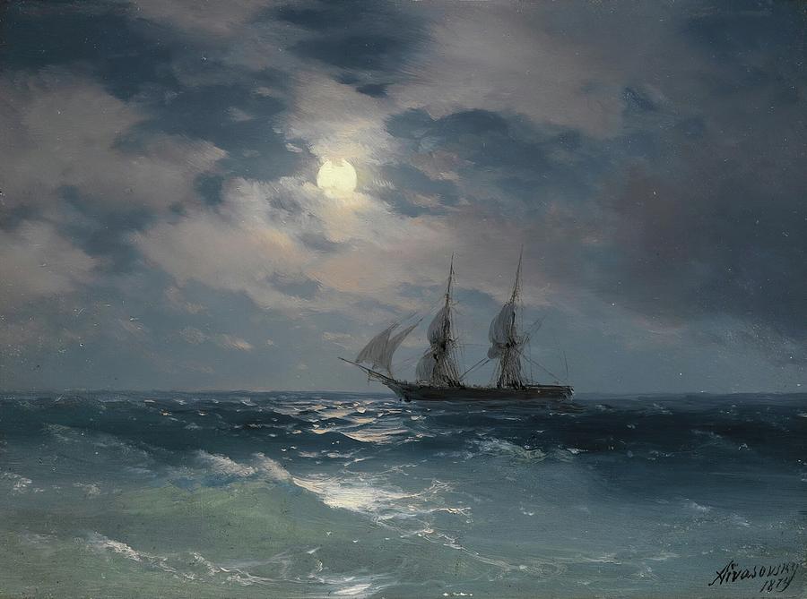 The Brig Mercury In Moonlight by Ivan Konstantinovich Aivazovsky