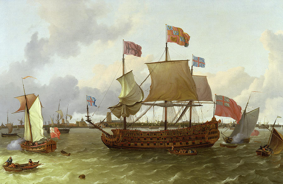 Ludolf Backhuysen Painting - The Britannia in Rotterdam #1 by Ludolf Backhuysen