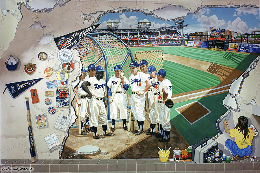 The Brooklyn Dodgers in Ebbets Field #1 Painting by Bonnie Siracusa
