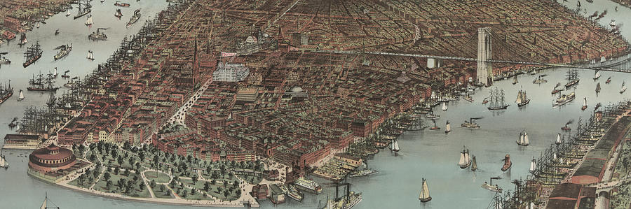 The City Of New York , 1883  Lower Manhattan Painting by Currier And Ives