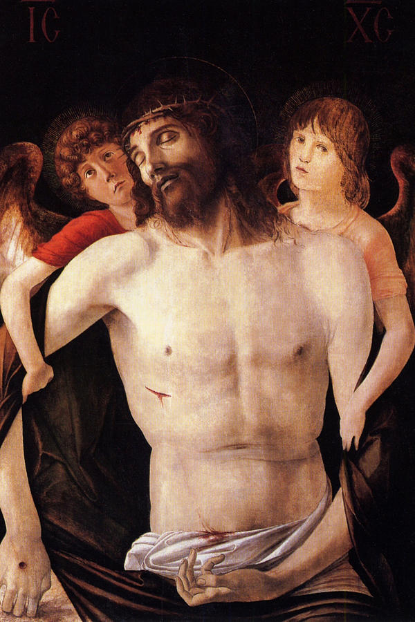 The dead christ supported by two angels #1 Painting by Giovanni Bellini