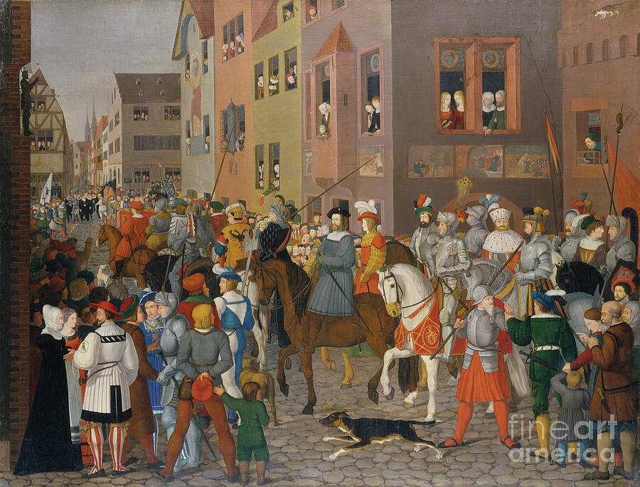 Architecture Painting - The Entry Of King Rudolf Of Habsburg Into Basel In 1273 by Franz Pforr