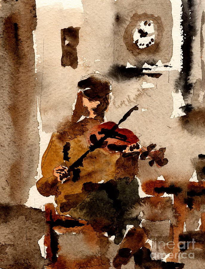 The Fiddle player 2 Painting by Val Byrne