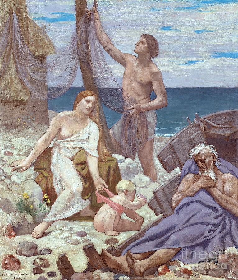 The Fishermans Family, 1887 Painting by Pierre Puvis De Chavannes