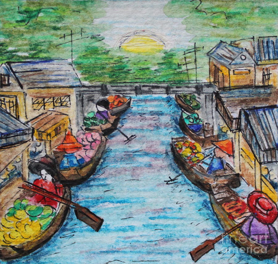 The Floating Market #1 Painting by Art By Naturallic