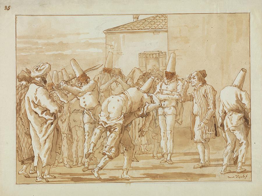 Architecture Drawing - The Flogging Of Punchinello by Giovanni Domenico Tiepolo