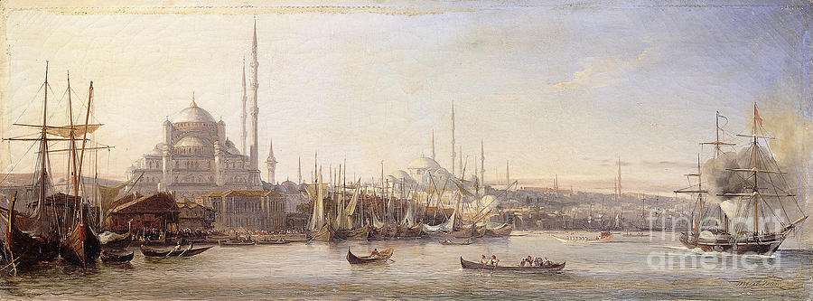 Boat Painting - The Golden Horn With The Suleimaniye And The Faith Mosques, Constantinople by Antoine Leon Morel-fatio
