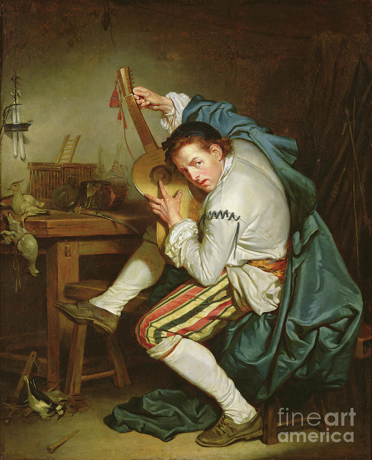 Music Painting - The Guitarist by Jean Baptiste Greuze