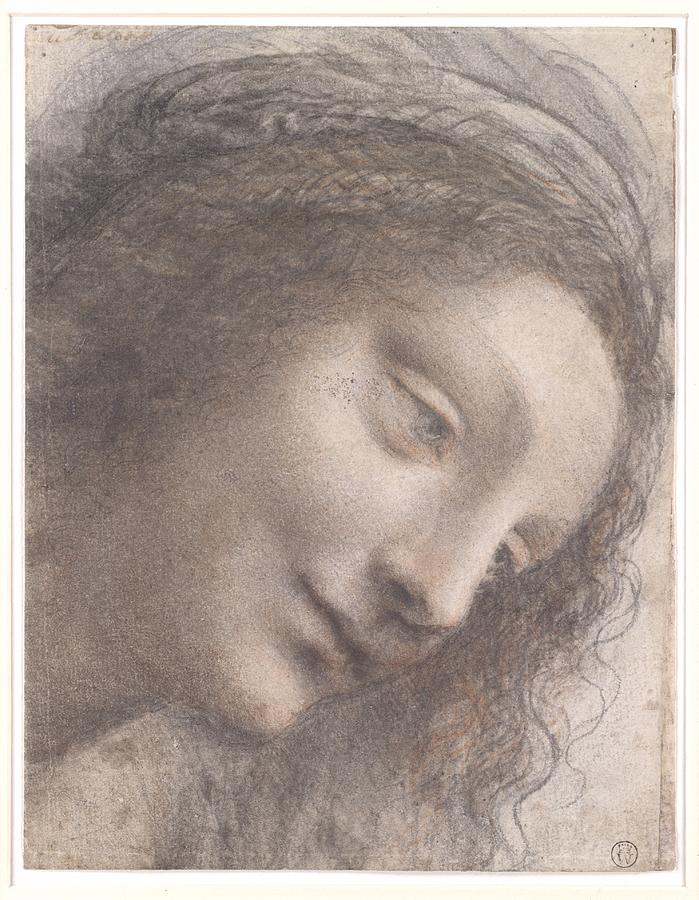 The Head of the Virgin in Three-Quarter View Facing Right #1 Drawing by Leonardo Da Vinci
