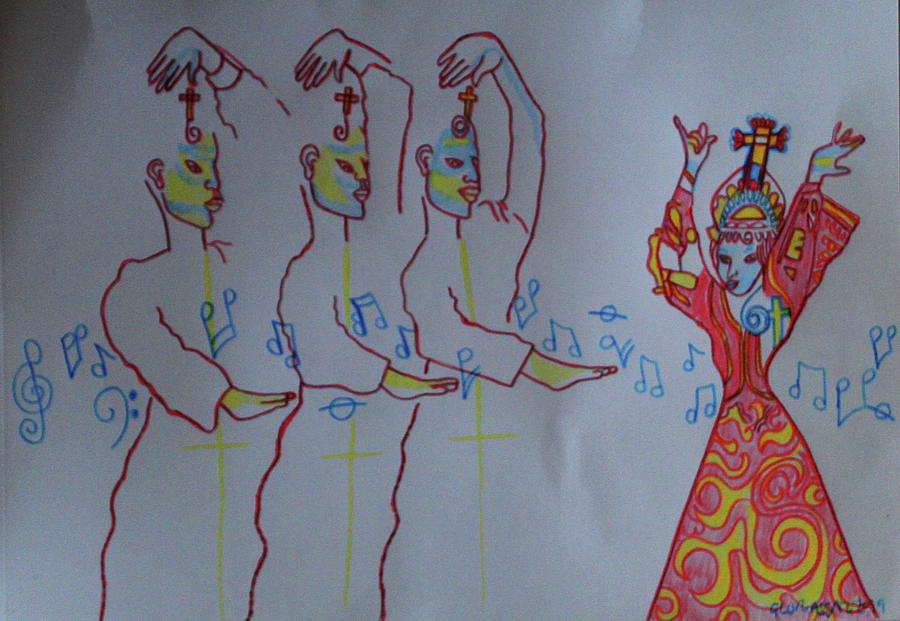 The Holy Trinity And  Mary  Mother of God  Lord of The Dance As Sung By Many A Choir Asia #1 Painting by Gloria Ssali