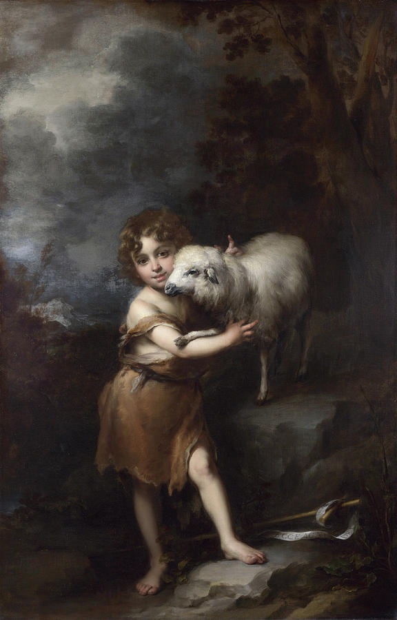 Animal Painting - The Infant Saint John with the Lamb #1 by Bartolome Esteban Murillo