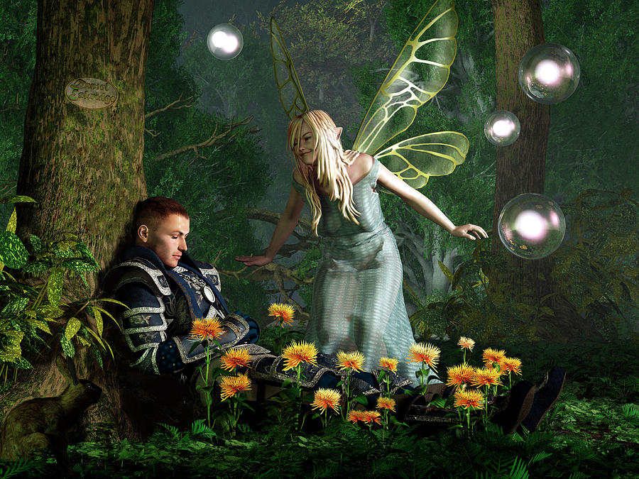 Knight Painting - The Knight And The Faerie #1 by Daniel Eskridge