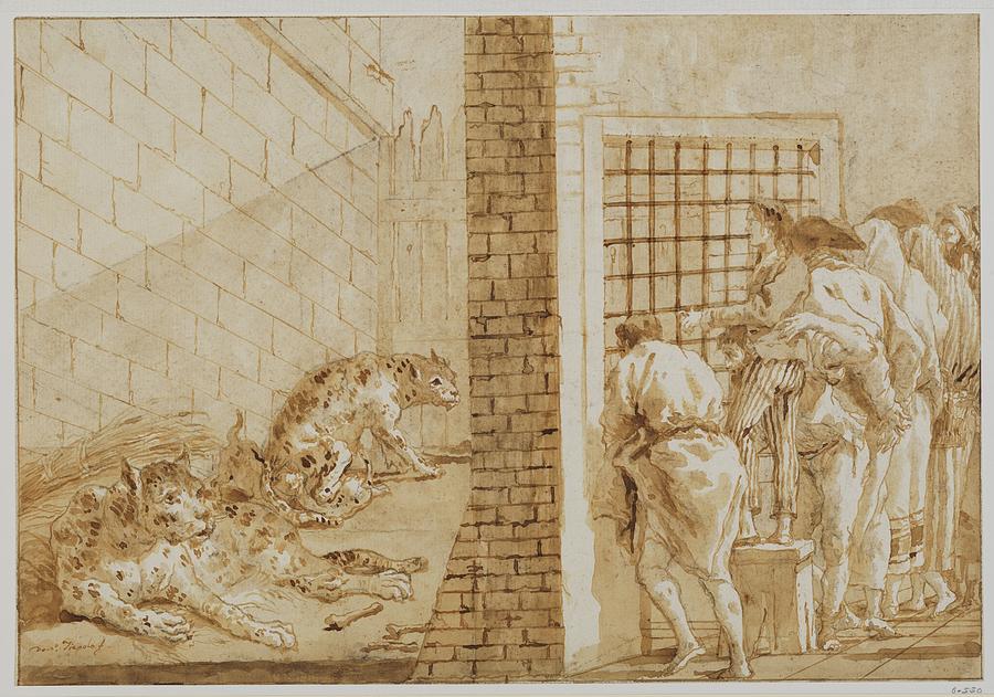 Brick Drawing - The Leopards Cage At The Menagerie by Giovanni Domenico Tiepolo