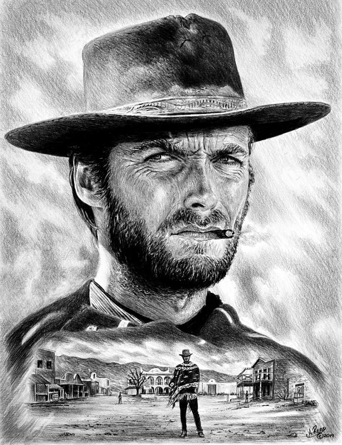 The Good The Bad And The Ugly Drawing - The Man with No Name #1 by Andrew Read