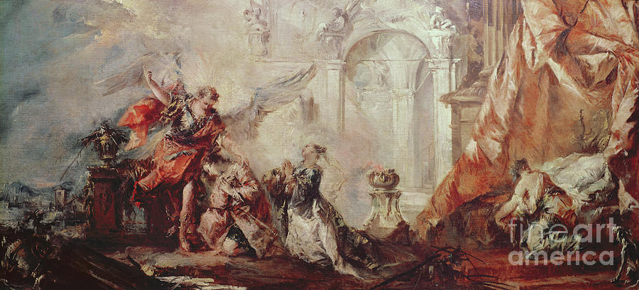 The Marriage Of Tobias, Detail Of The Couple Sara And Tobias Before Raphaels Intermediary Giving Thanks To God, C.1750 Painting by Francesco Guardi