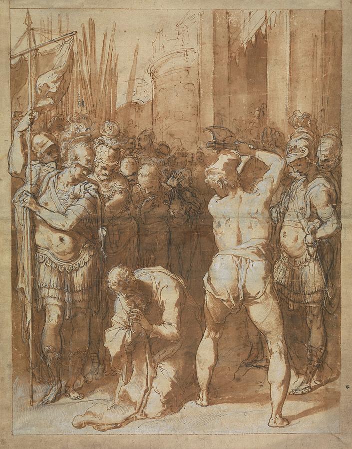 Architecture Drawing - The Martyrdom Of Saint Paul by Taddeo Zuccaro