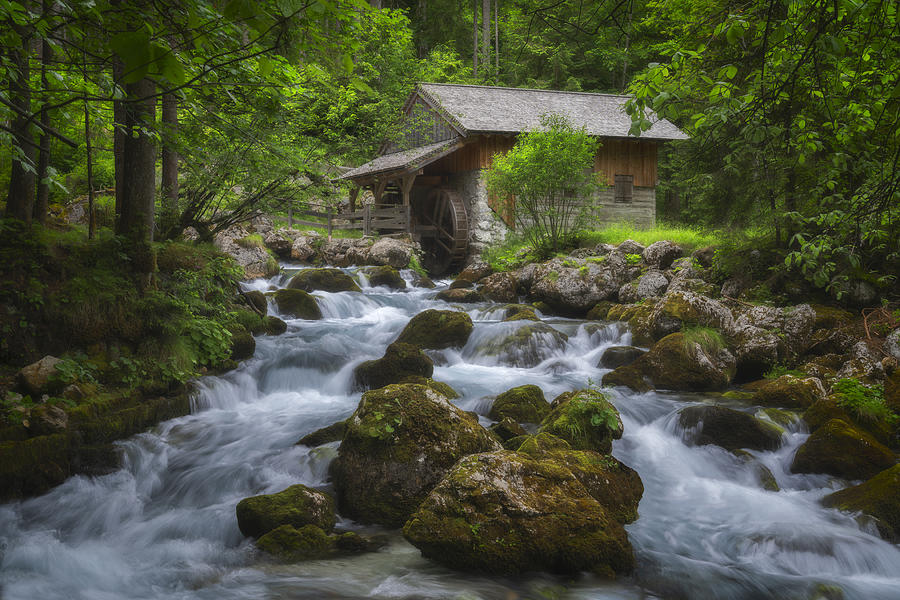 Nature Photograph - The Mill At The Gollinger Waterfall #1 by Ludwig Riml