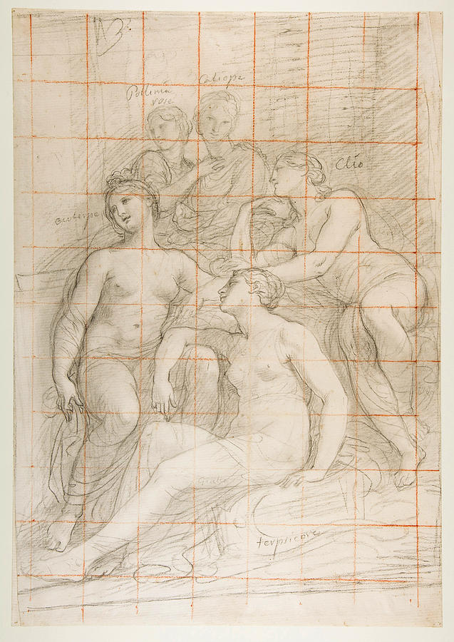 The Muses Euterpe, Polyhymnia, Calliope, Clio, and Terpsichore #2 Drawing by Andrea Appiani