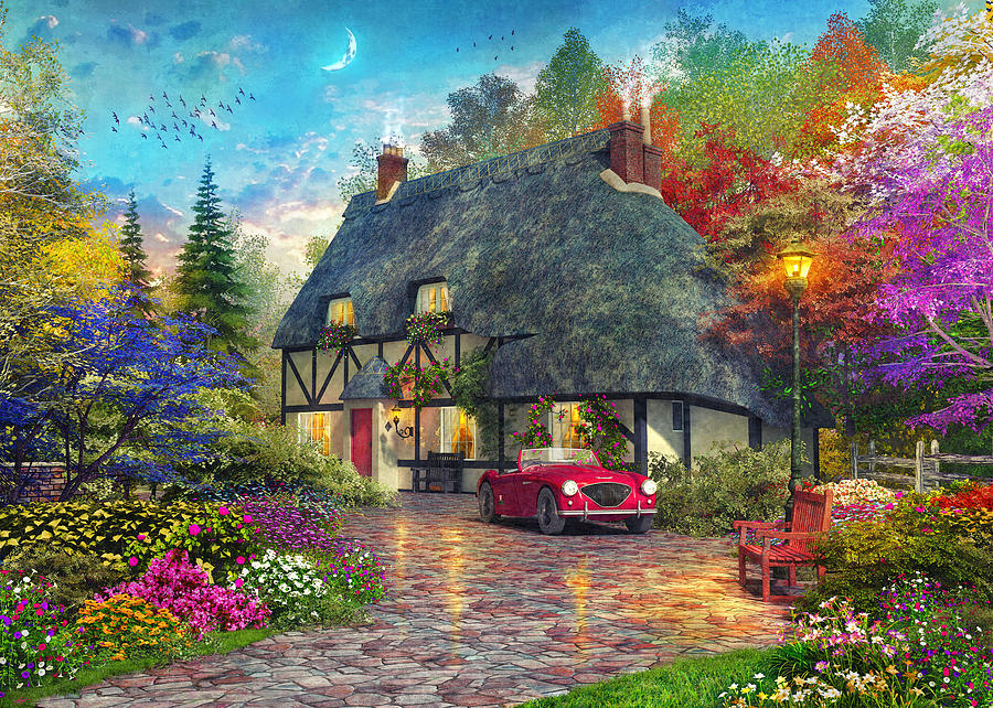 The Oak Wood Cottage Painting By Dominic Davison.