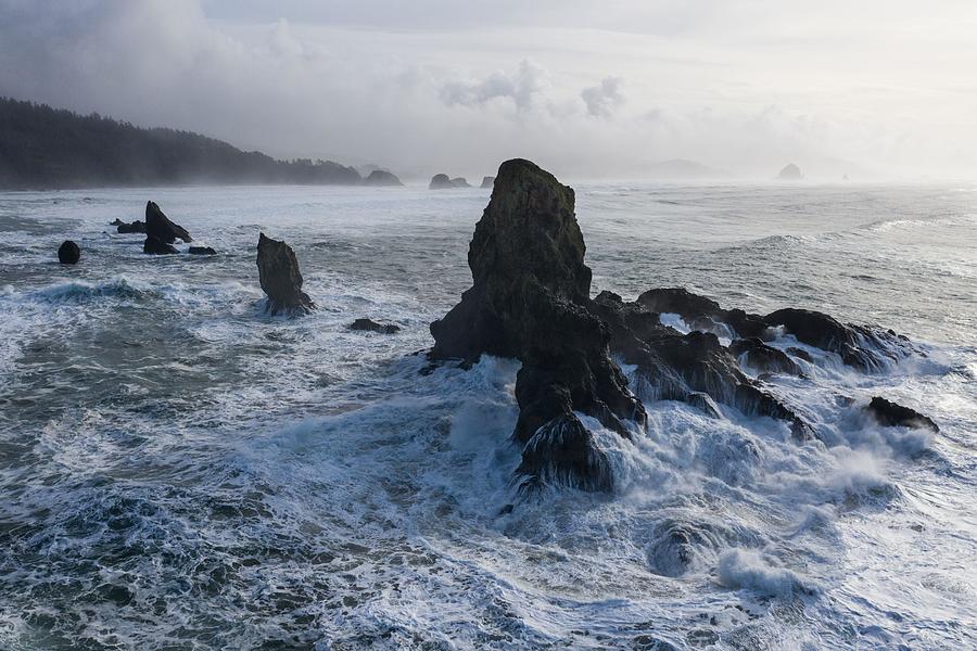 Nature Photograph - The Pacific Ocean Crashes Against Rocks #1 by Ethan Daniels