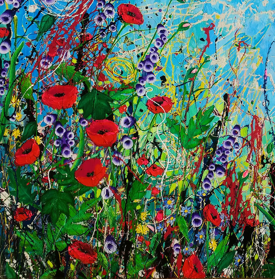 The Poppy patch detail #1 Painting by Angie Wright