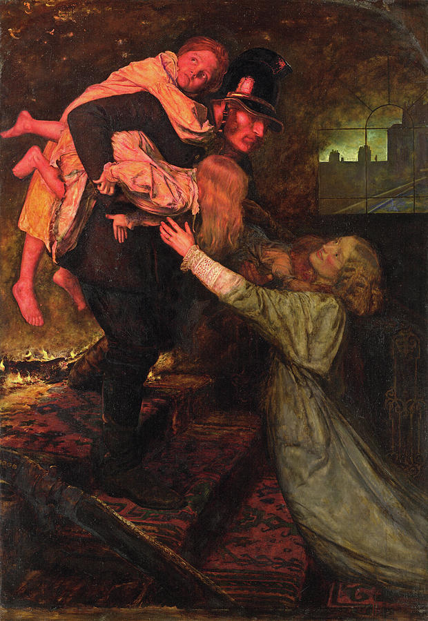 John Everett Millais Painting - The Rescue #1 by John Everett Millais