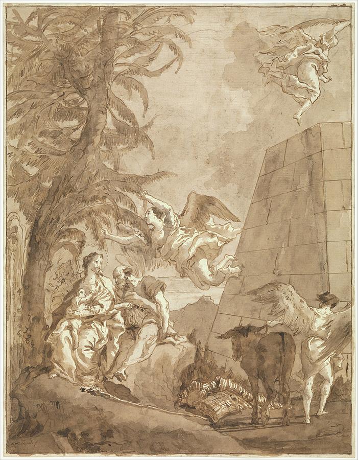 Tree Drawing - The Rest On The Flight Into Egypt by Giovanni Domenico Tiepolo