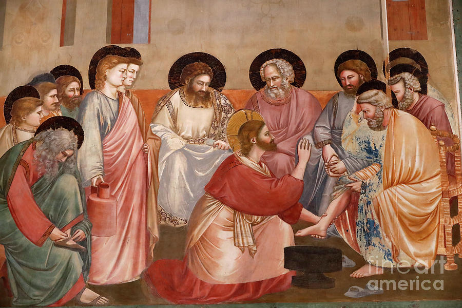 Giotto Di Bondone Painting - The Scrovegni Chapel. Fresco  By Giotto, 14 Th Century.  Holy Thursday. The Washing Of Feet. Jesus And The Apostles.  Padua. Italy. by Giotto