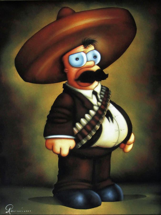 Vintage Painting - The Simpsons Mexican Homer As Zapata #r062 by Ramirez