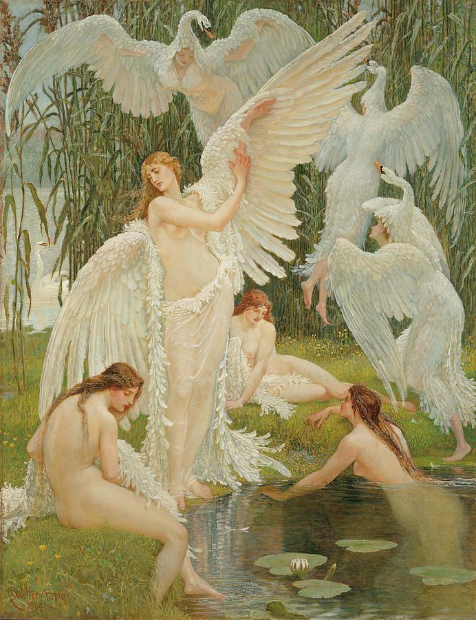 Walter Crane Painting - The Swan Maidens by Walter Crane
